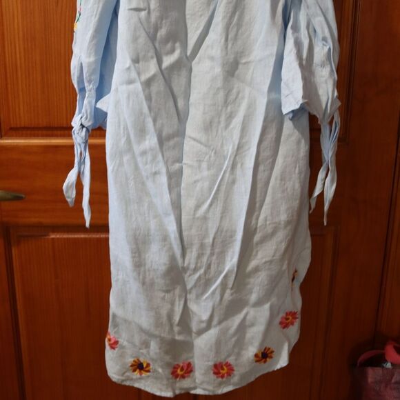Philosophy Blue Chambray Off-Shoulder Embroidered Floral Dress Medium - Picture 7 of 14
